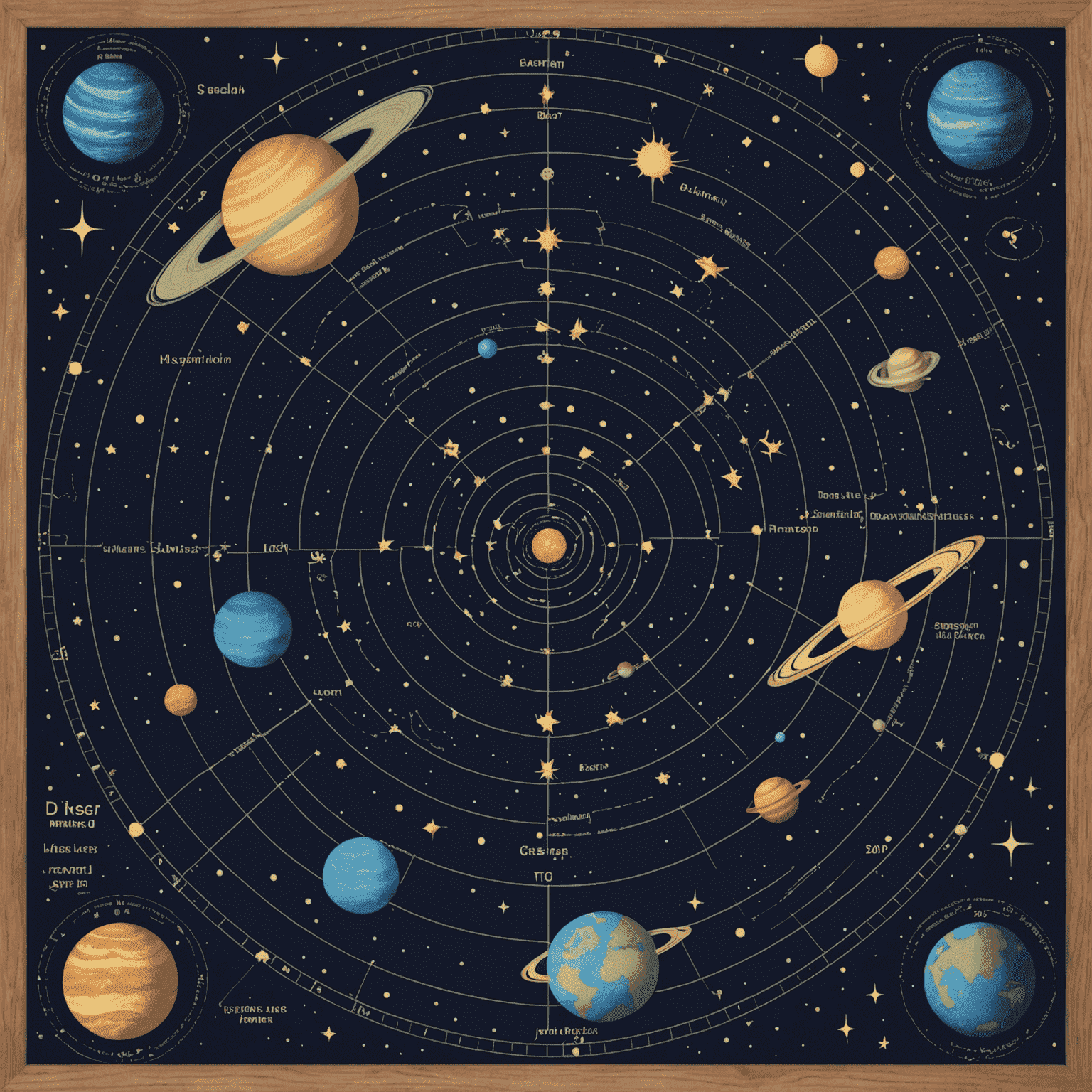 Image montrant une carte du ciel nocturne avec des planètes et des constellations en mouvement